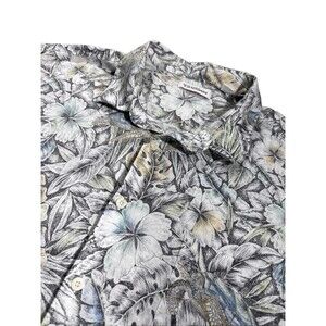 Caribbean Isle Sands Linen Shirt Mens XXL Gray Blue Tropical Button Up
